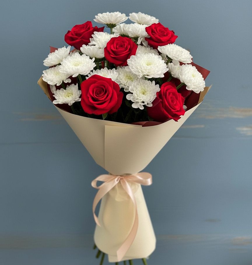 Букет цветов из: Розы и Хризантемы в Губарево