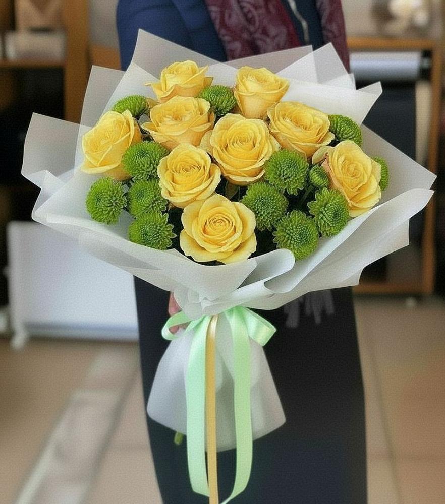 Букет цветов из: Хризантемы и Розы в Губарево