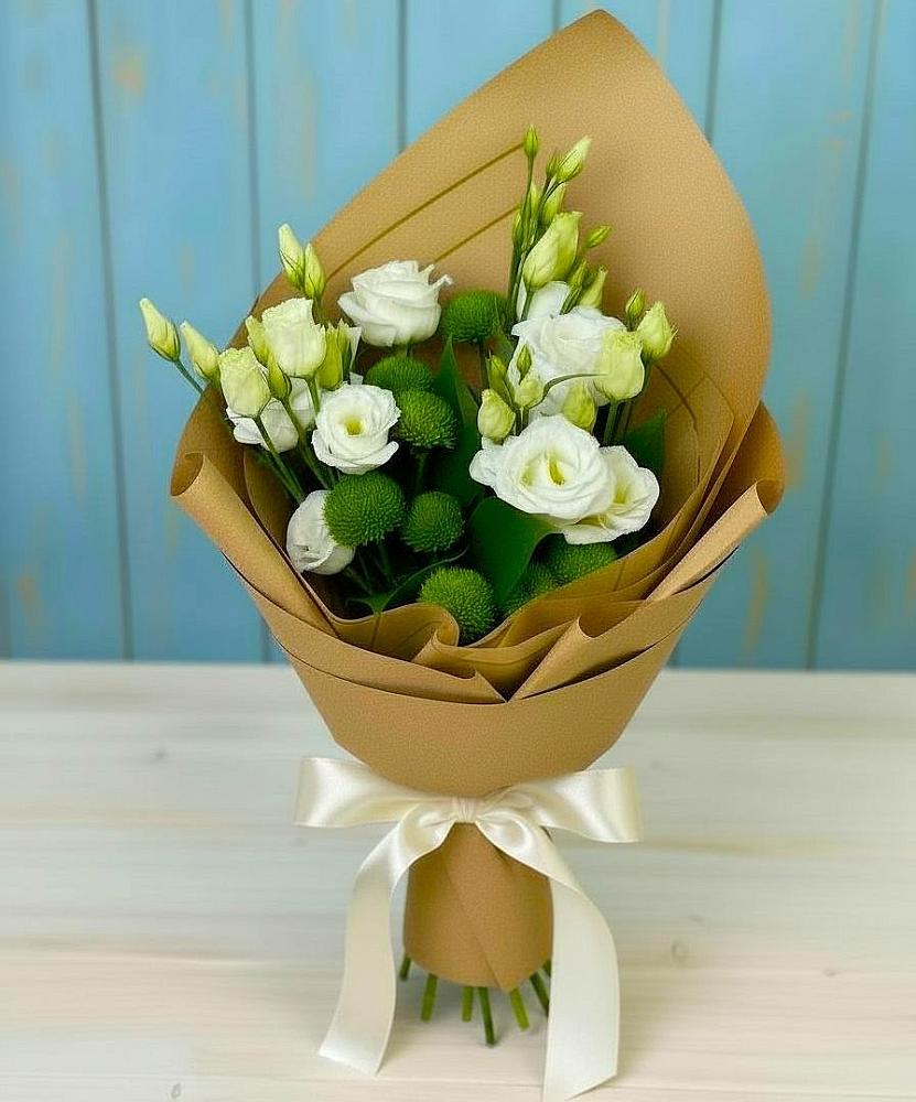 Букет цветов из: Хризантемы и Лизиантусы в Губарево