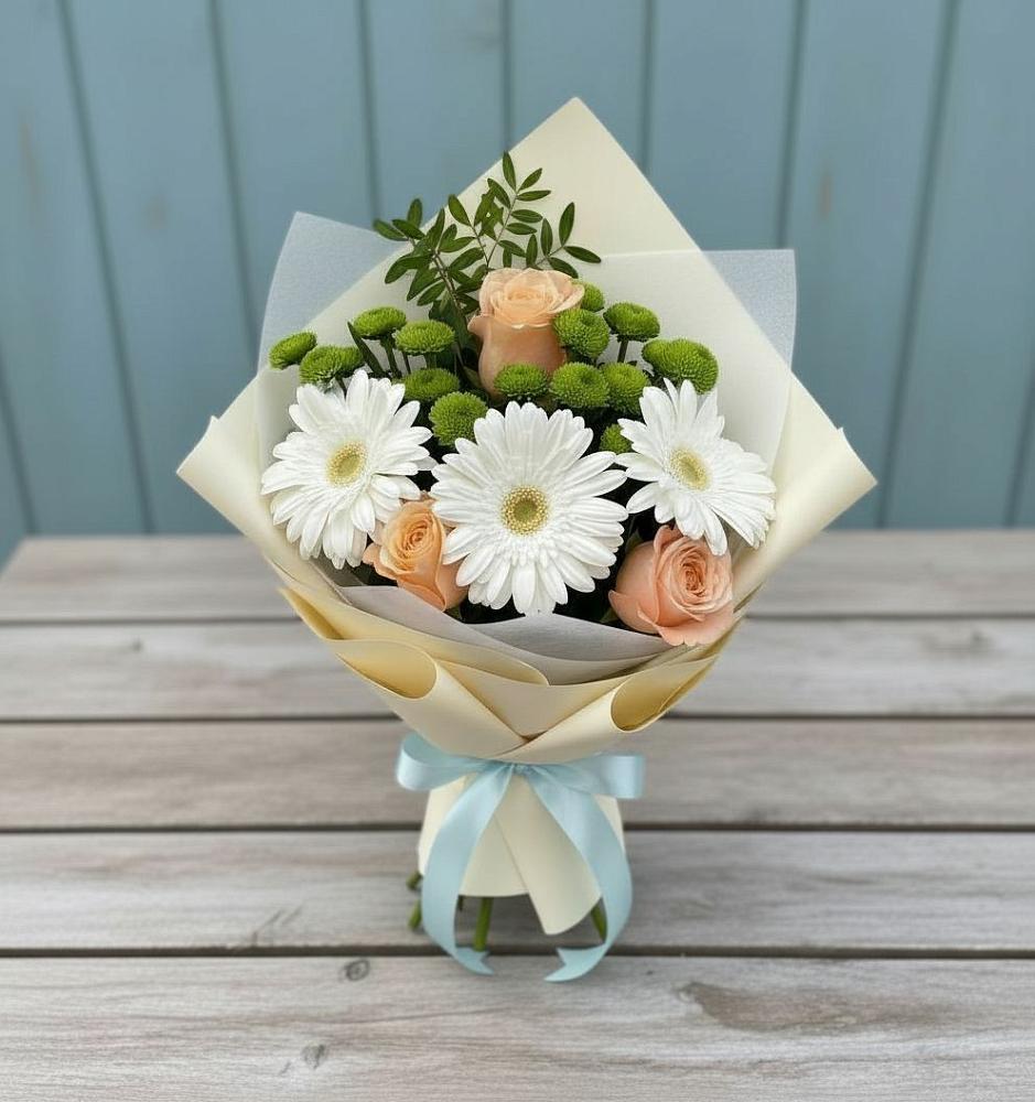 Букет цветов из: Герберы, Розы и Хризантемы в Губарево