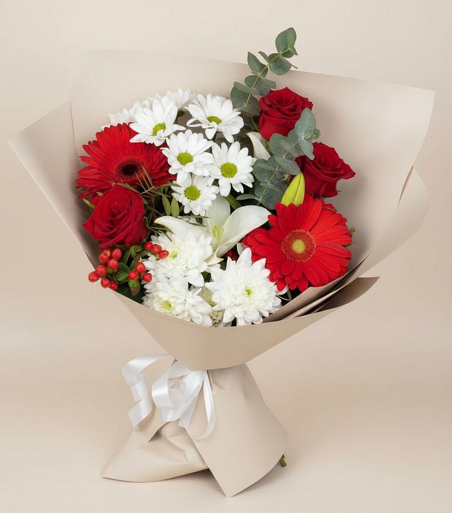 Букет цветов из: Розы, Хризантемы, Герберы и Лилии в Губарево