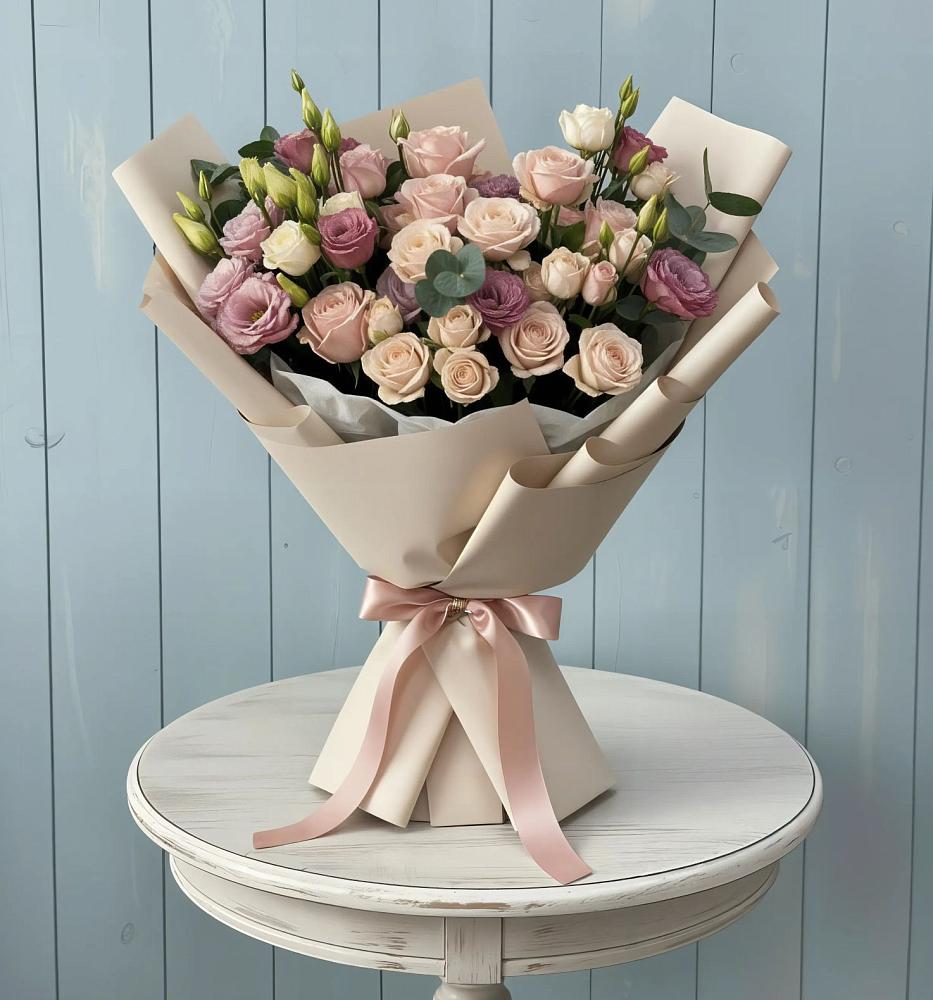 Букет цветов из: Розы и Лизиантусы в Губарево