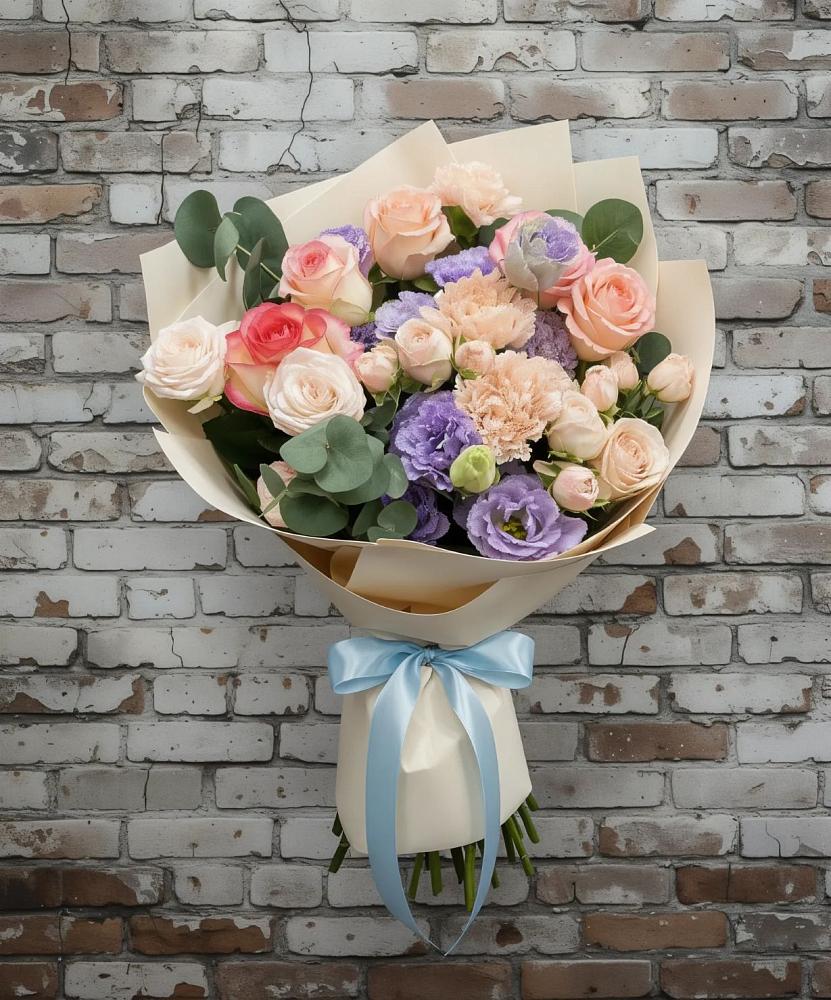 Букет цветов из: Розы, Лизиантусы и Гвоздики в Губарево