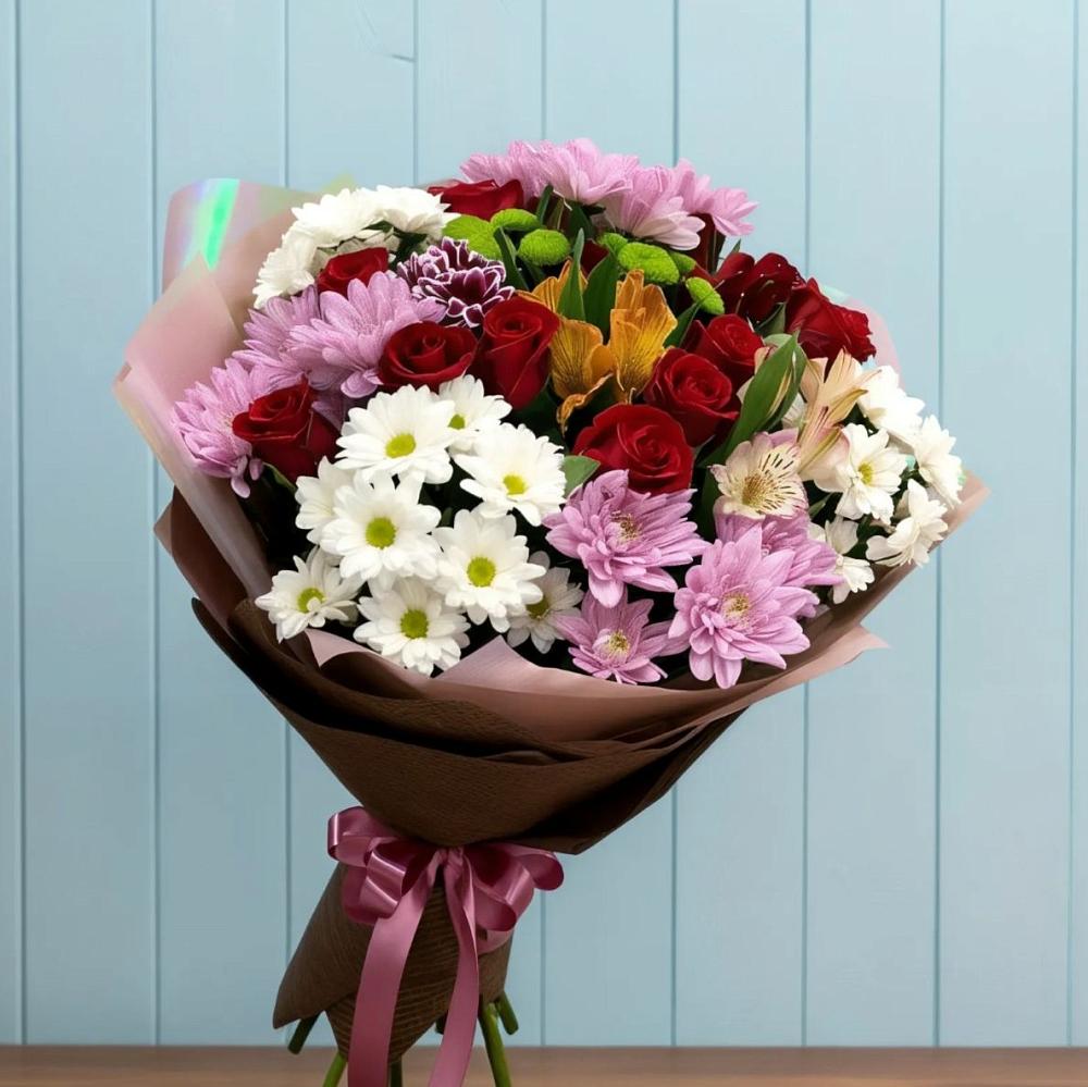 Букет цветов из: Розы, Хризантемы и Альстромерии в Губарево