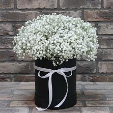 Цветочная композиция из Гипсофила в шляпной коробке в Губарево